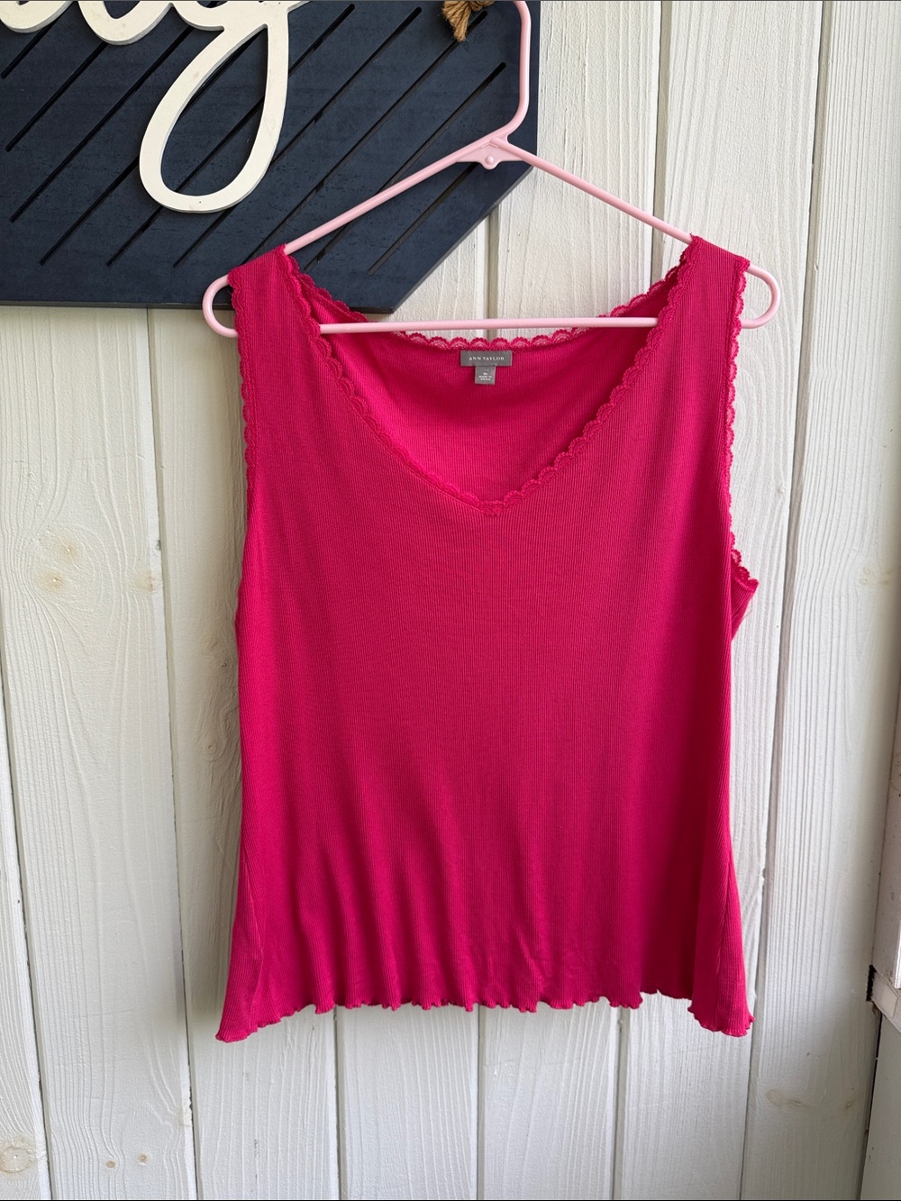 Ann Taylor Hot Pink Lace-Trim Sleeveless Tank